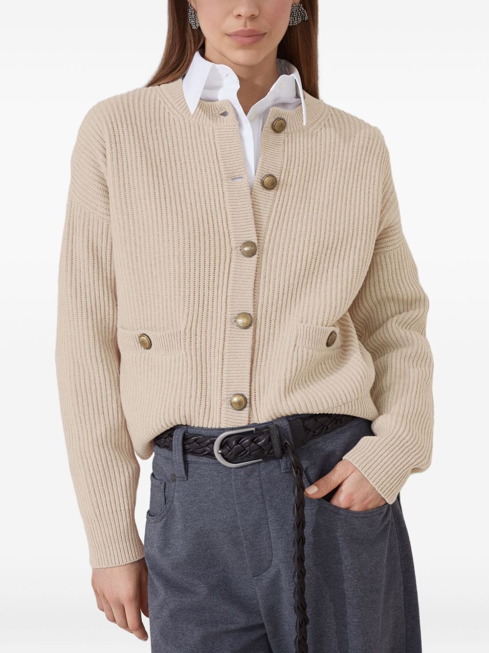 BRUNELLO CUCINELLI Wool Blend Cardigan with Gold-Tone Button Details - FW25