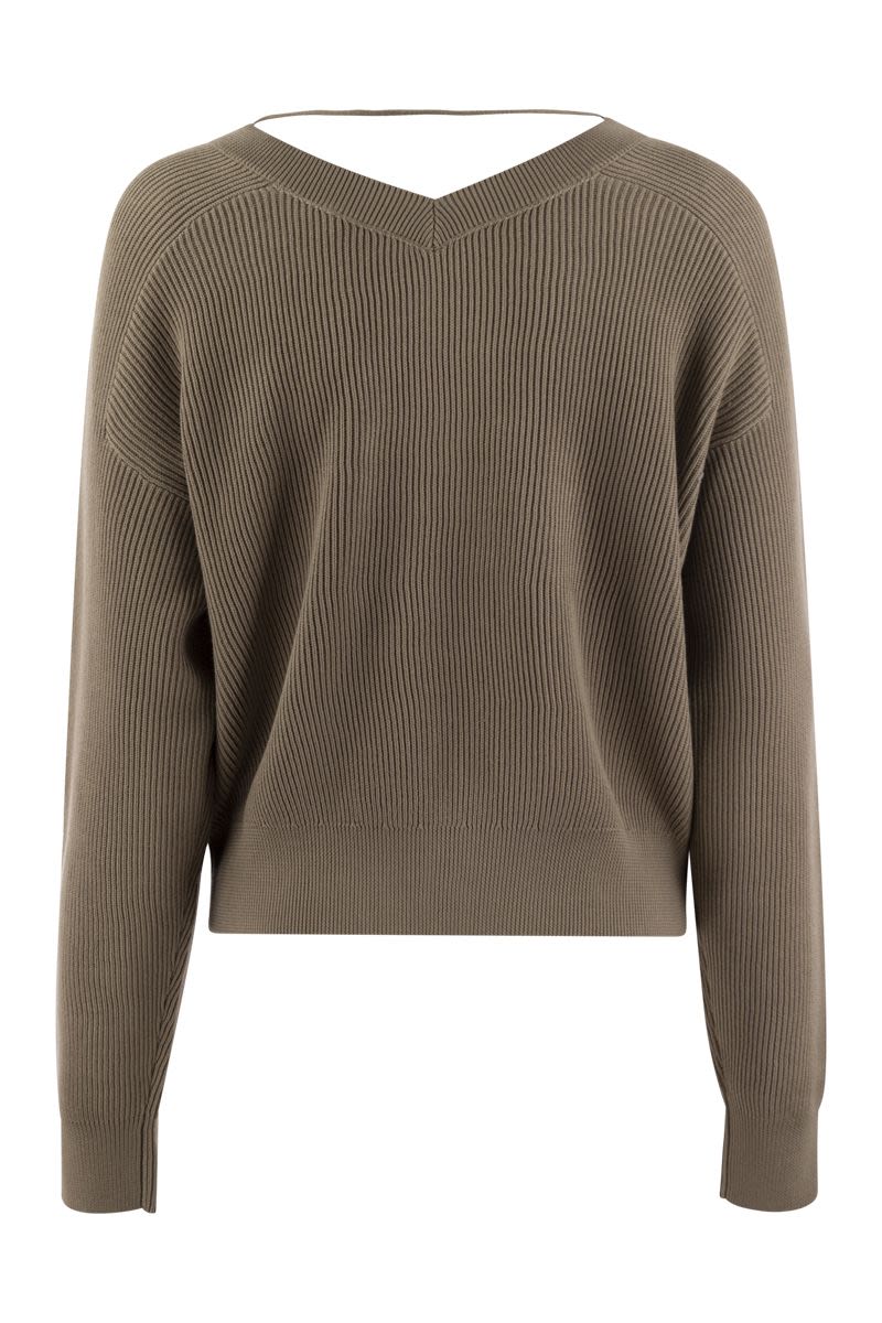 BRUNELLO CUCINELLI Cotton Rib Sweater with Jewel Detail