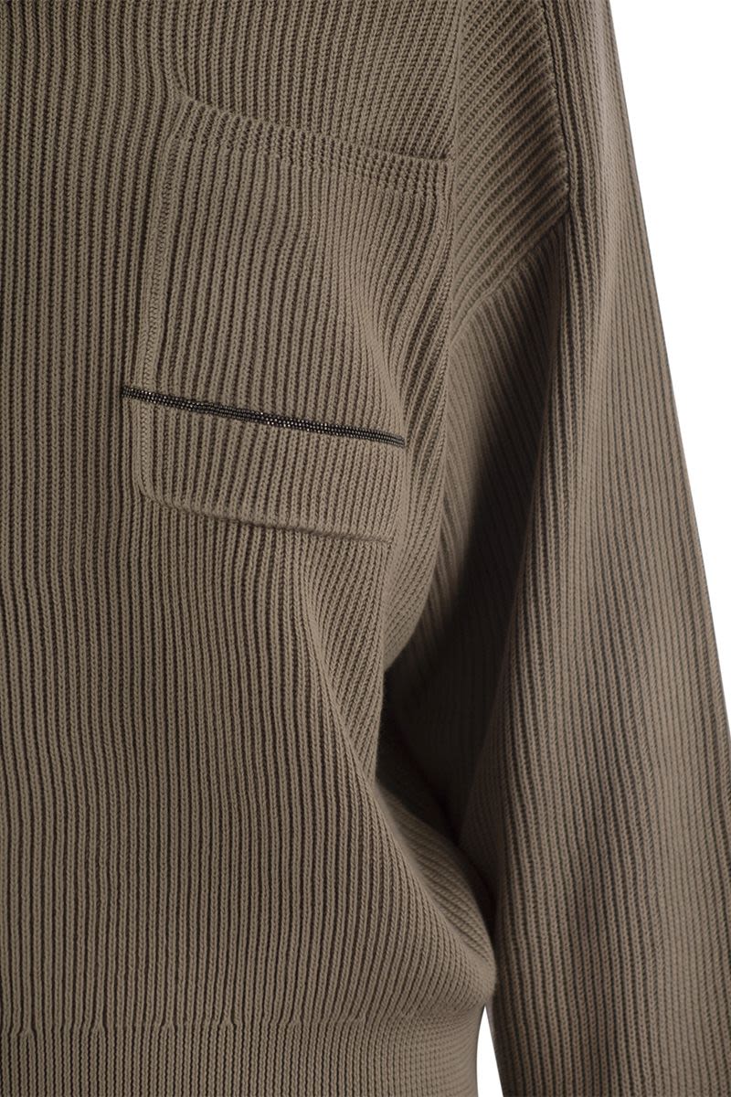 BRUNELLO CUCINELLI Cotton Rib Sweater with Jewel Detail