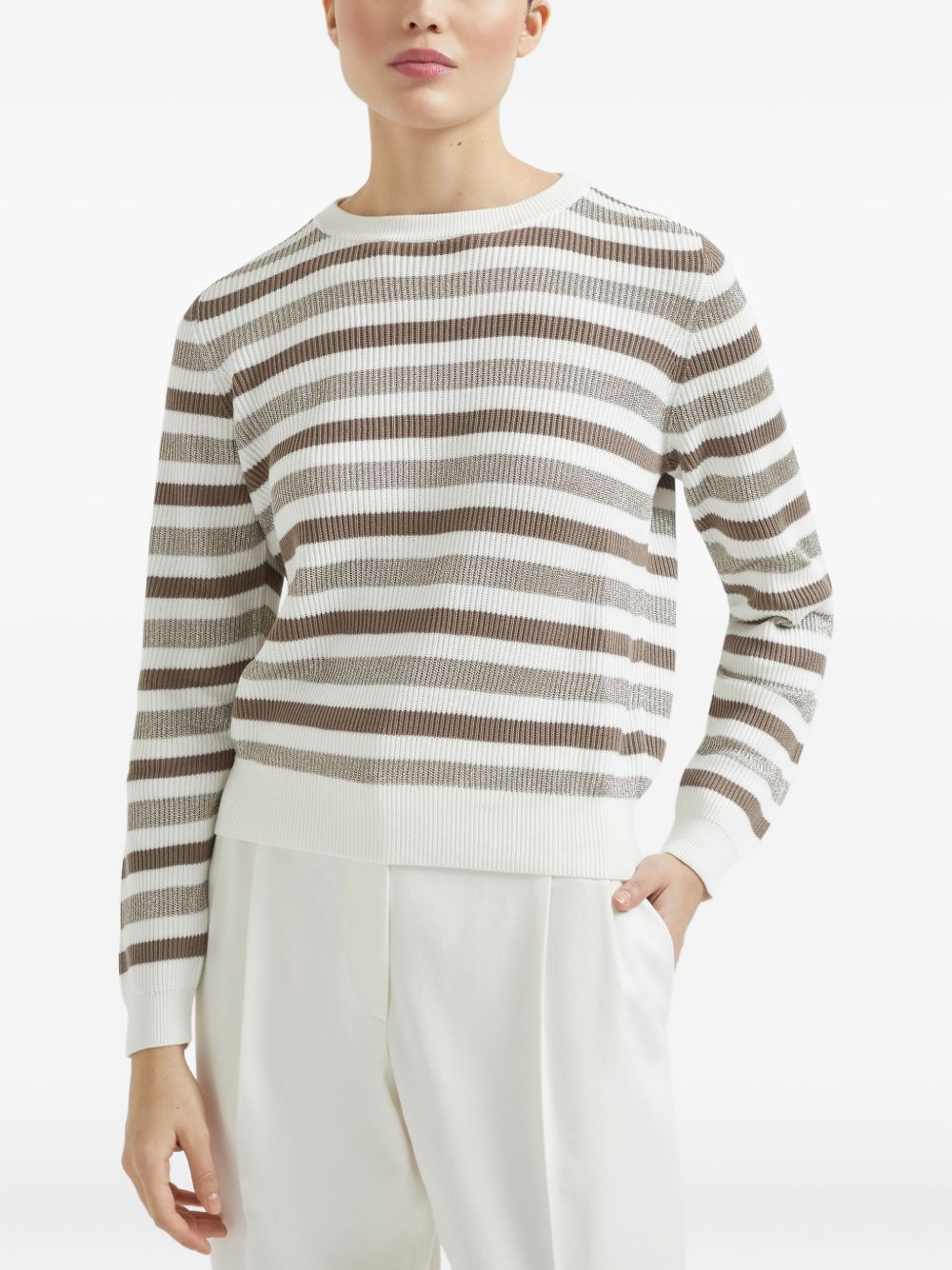 BRUNELLO CUCINELLI Striped Cotton Crewneck Sweater for Women - FW25