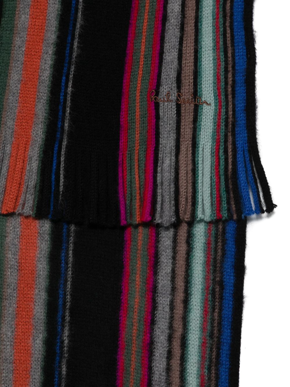 PAUL SMITH Merino Wool Multicolor Fringe Scarf - Wraparound Style