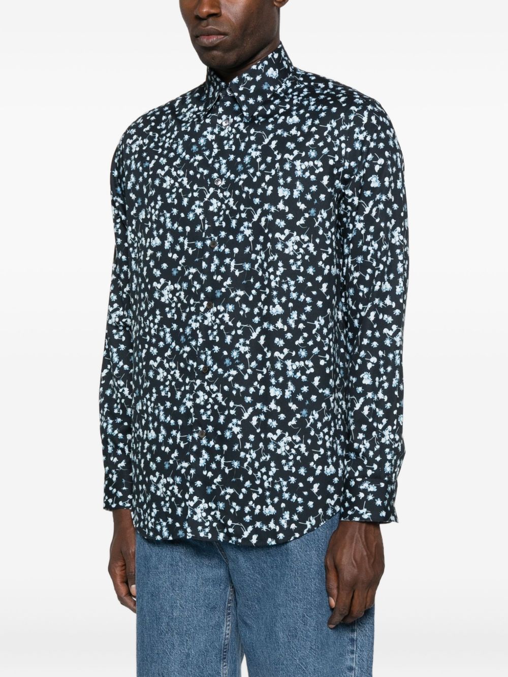 PAUL SMITH Floral Print Long Sleeve Polo Collar Shirt