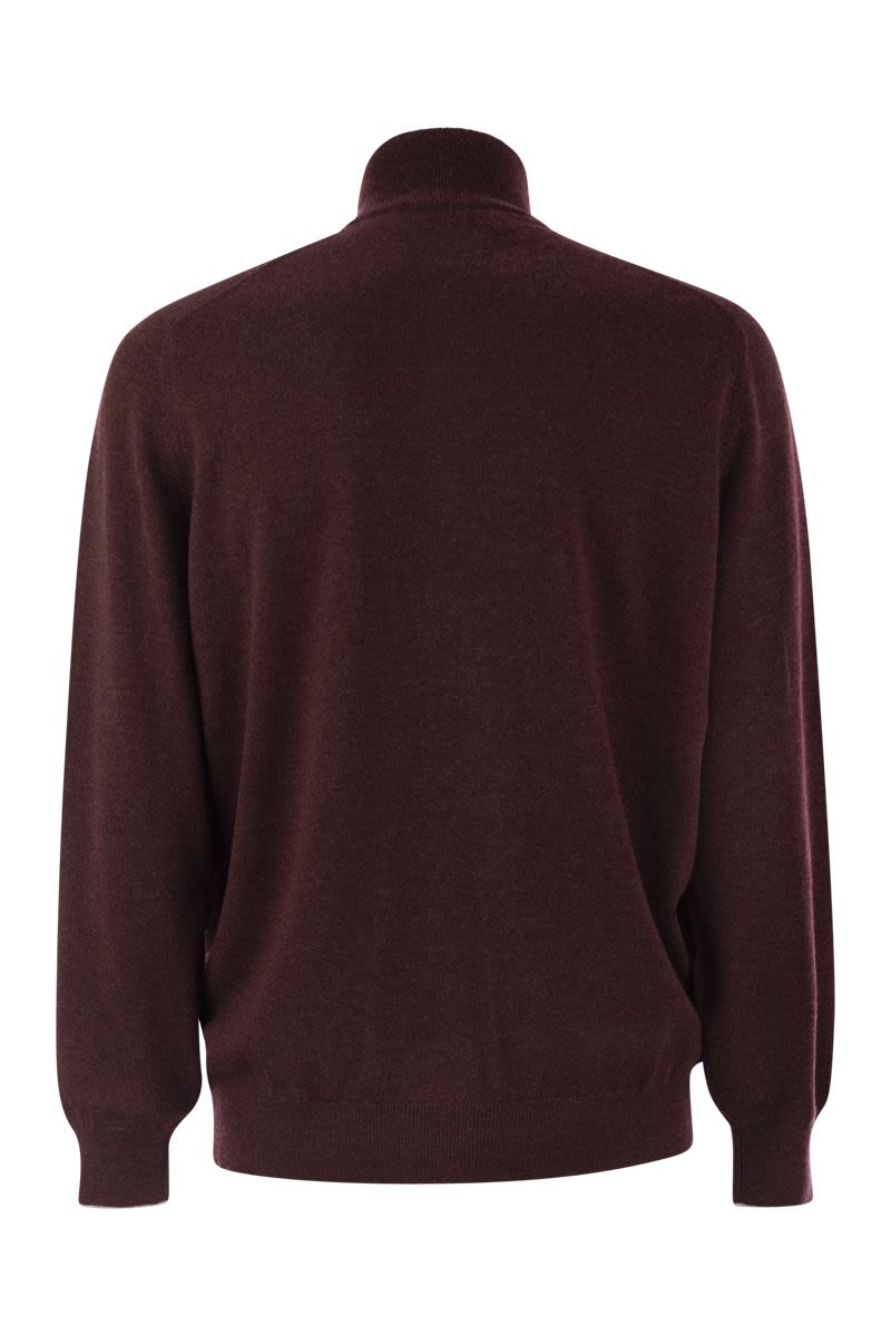 BRUNELLO CUCINELLI High-Necked Cashmere Sweater with Zip Opening for Men