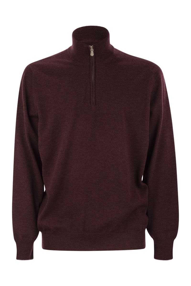 BRUNELLO CUCINELLI High-Necked Cashmere Sweater with Zip Opening for Men