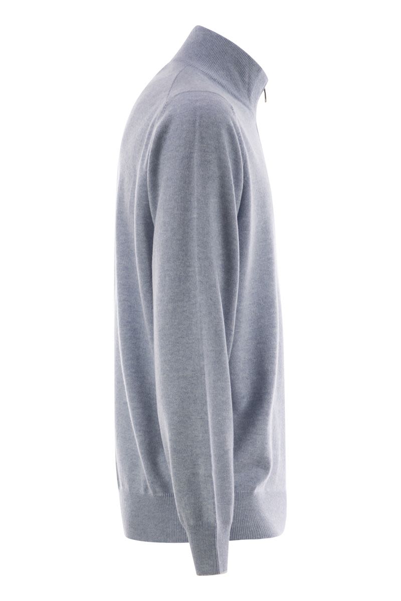 BRUNELLO CUCINELLI High-Necked Cashmere Sweater with Zip Opening