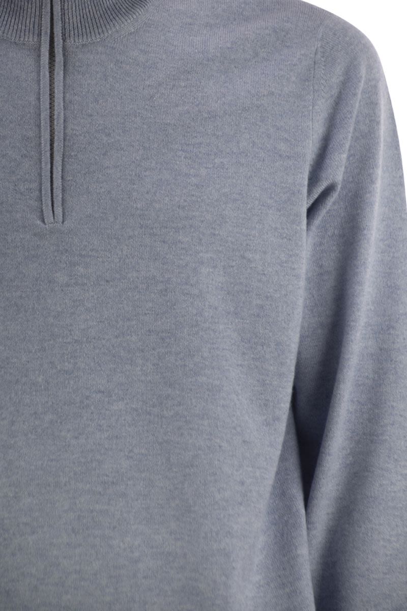 BRUNELLO CUCINELLI High-Necked Cashmere Sweater with Zip Opening