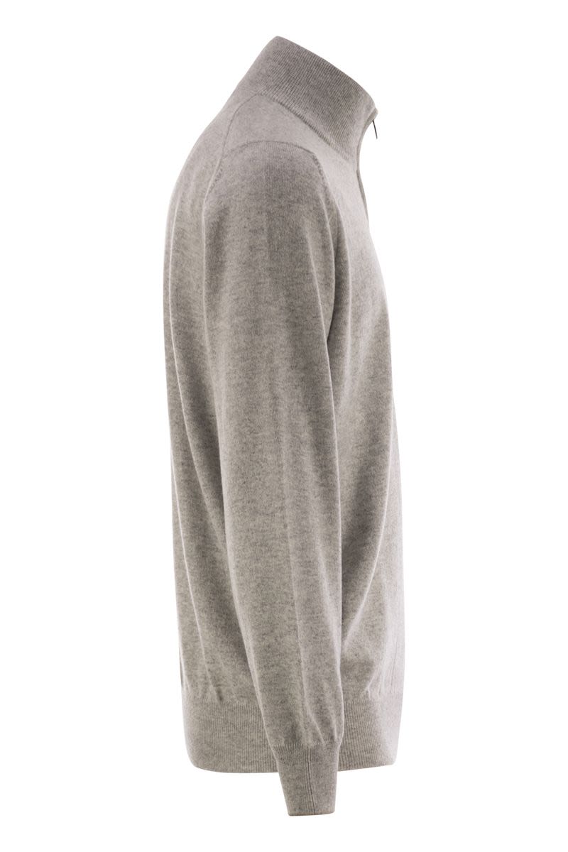 BRUNELLO CUCINELLI High-Neck Cashmere Sweater with Zip Opening