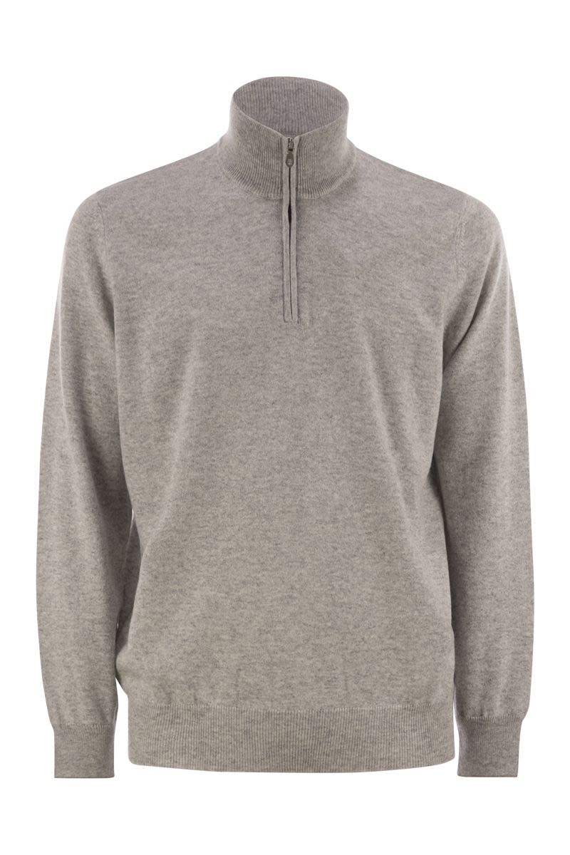 BRUNELLO CUCINELLI High-Neck Cashmere Sweater with Zip Opening