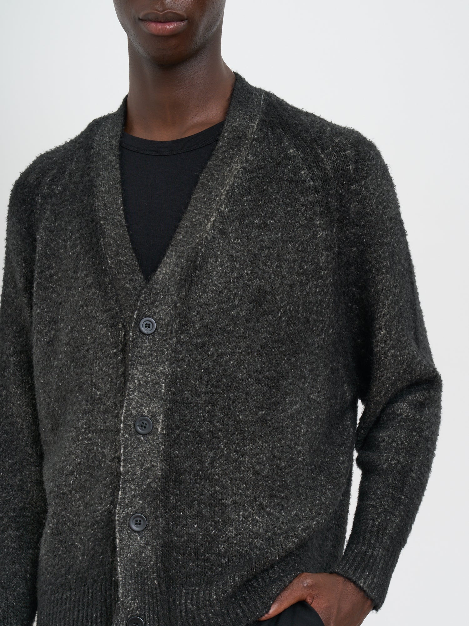 AVANT TOI Men's Hand-Painted V-Neck Long Cotton Raglan Cardigan