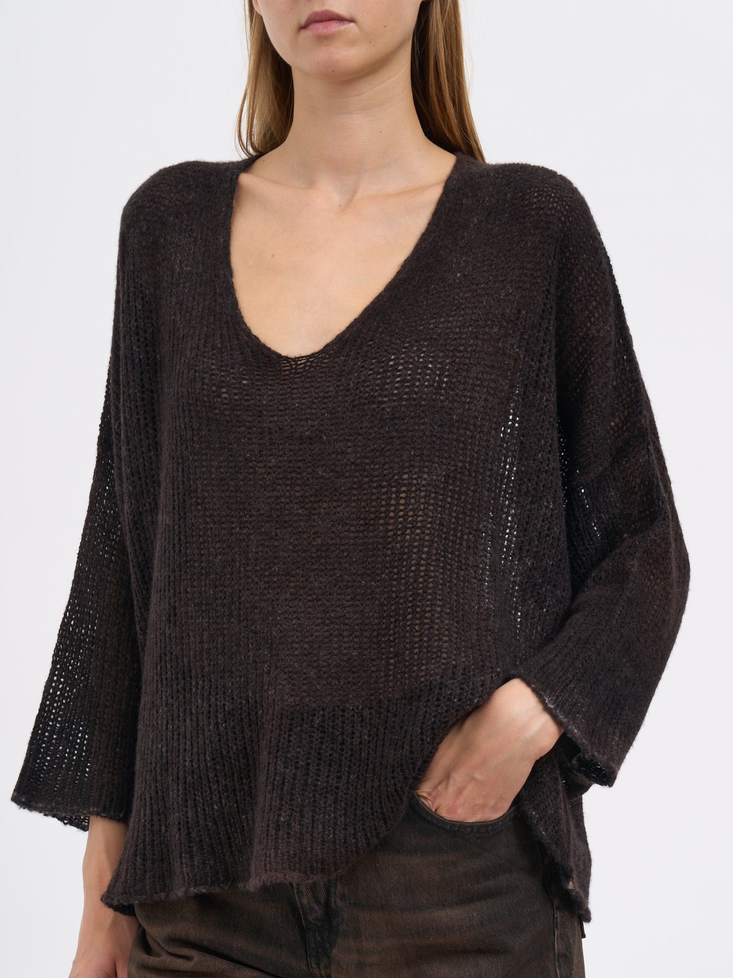 AVANT TOI Oversized V-Neck Cashmere Gauze Sweater - Size S