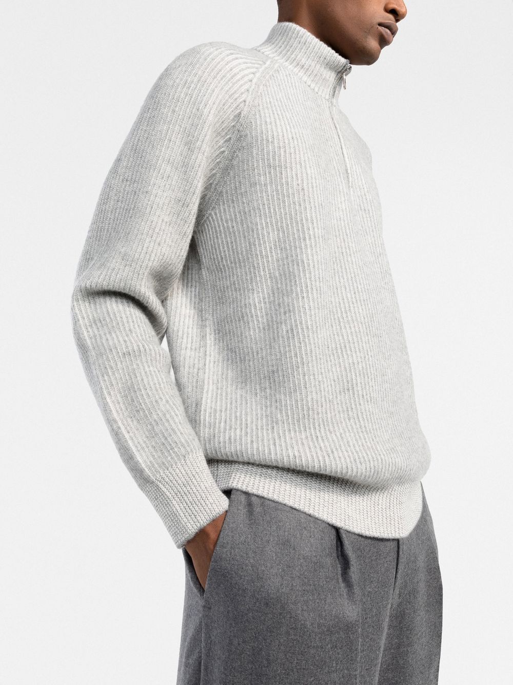 BRUNELLO CUCINELLI Cashmere Funnel Neck Jumper with Short Front Zip for Men