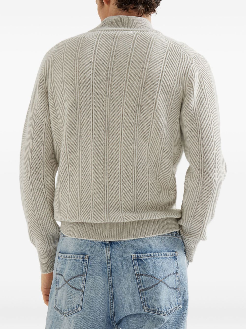 BRUNELLO CUCINELLI Cashmere Herringbone Pattern Half-Zip Turtle Neck Jumper for Men