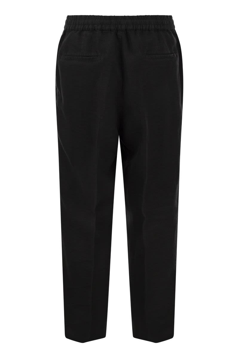 BRUNELLO CUCINELLI Leisure Fit Trousers in Garment-Dyed Linen Gabardine with Drawstring & Double Darts