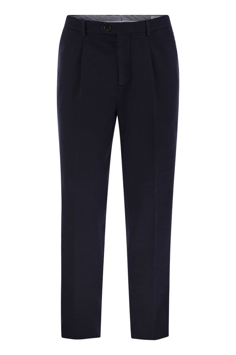 BRUNELLO CUCINELLI Leisure Fit Trousers in Garment-Dyed Cotton Velvet with Darts