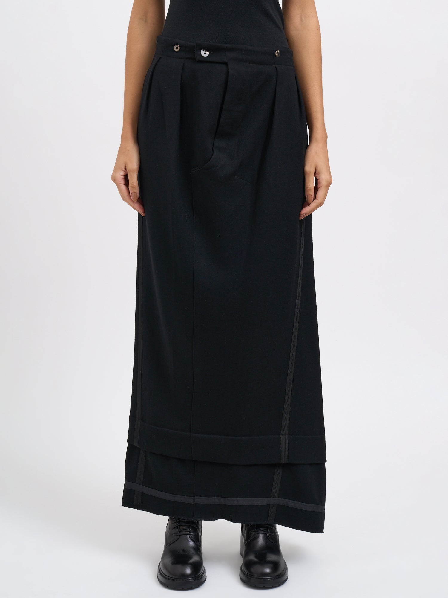 MARC LE BIHAN Long Wool Skirt with Asymmetrical Closure - Size 38