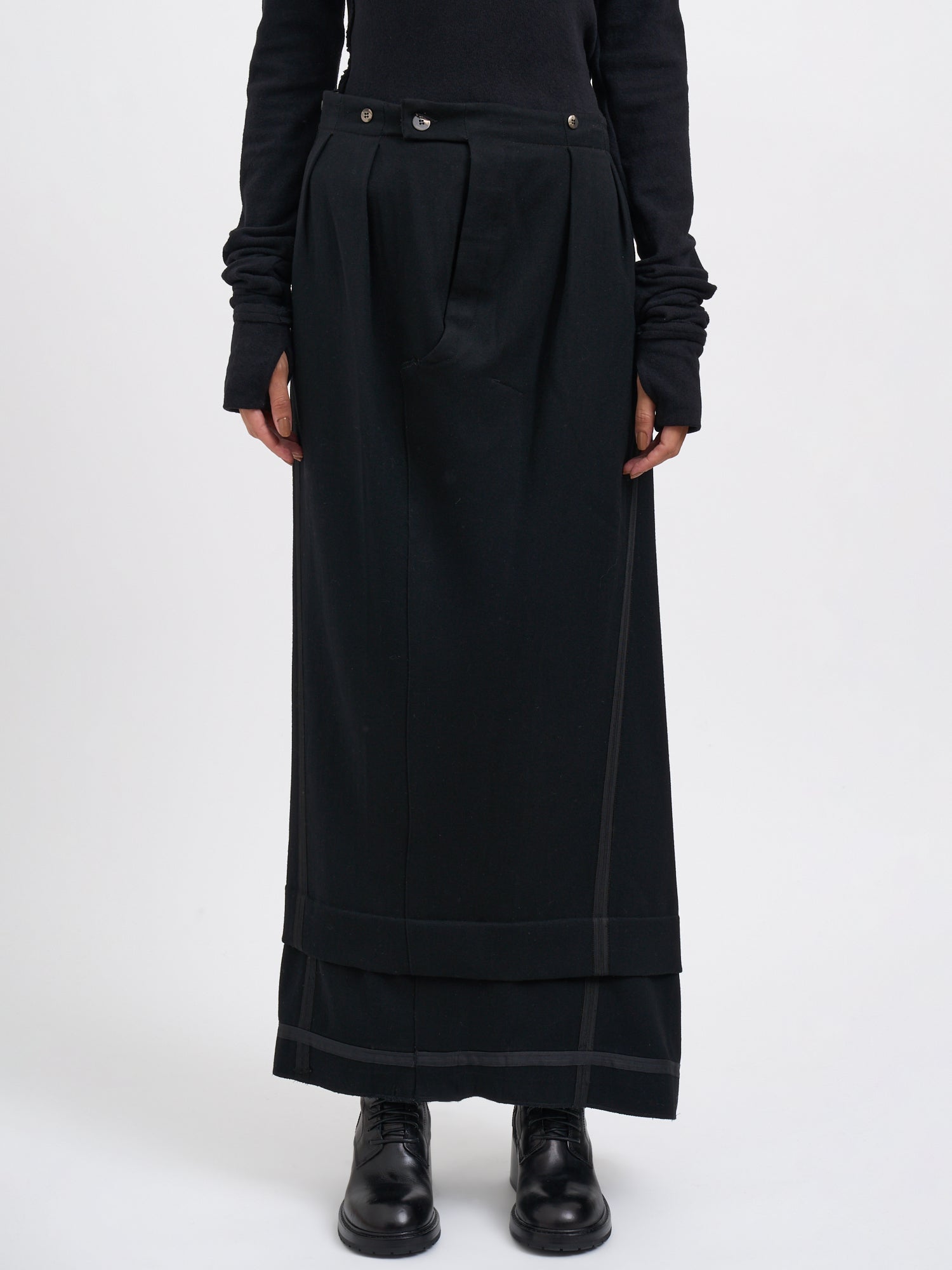 MARC LE BIHAN Long Wool Skirt with Asymmetrical Closure - Size 38