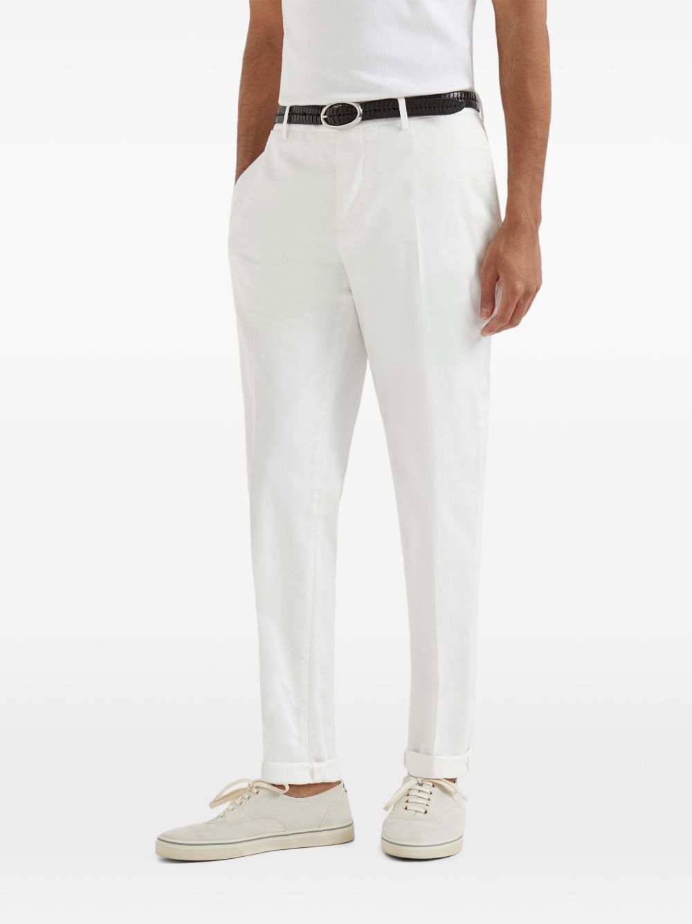 BRUNELLO CUCINELLI Cotton Trousers with Button Fastening and Turned-Up Hem
