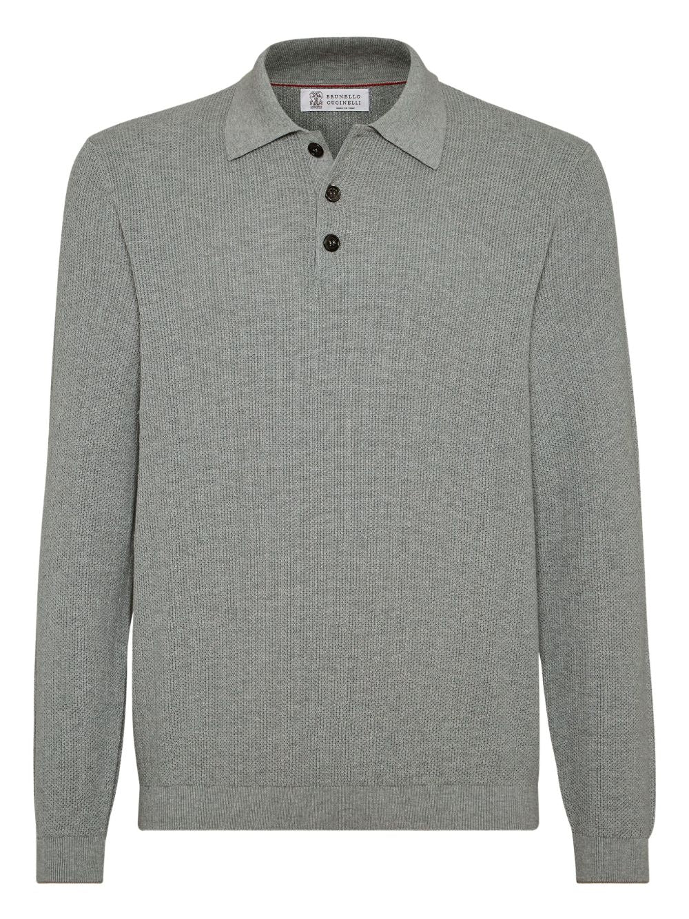 BRUNELLO CUCINELLI Cotton Knit Polo with Long Sleeves and Button Fastening