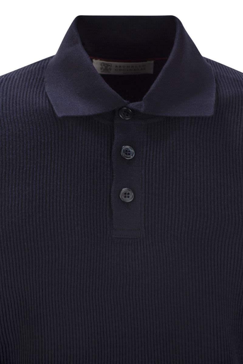 BRUNELLO CUCINELLI Men's Lightweight Ribbed Cotton Polo-Style T-Shirt