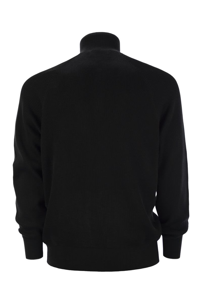 BRUNELLO CUCINELLI Cotton Zip Neck Sweater with Raglan Sleeves