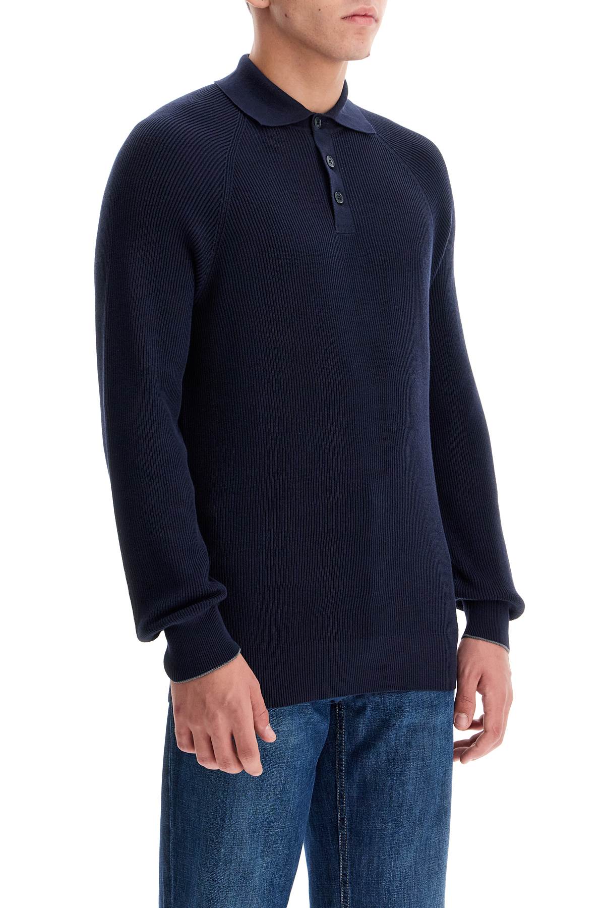 BRUNELLO CUCINELLI Men's Long Sleeve Raglan Knit Polo Shirt