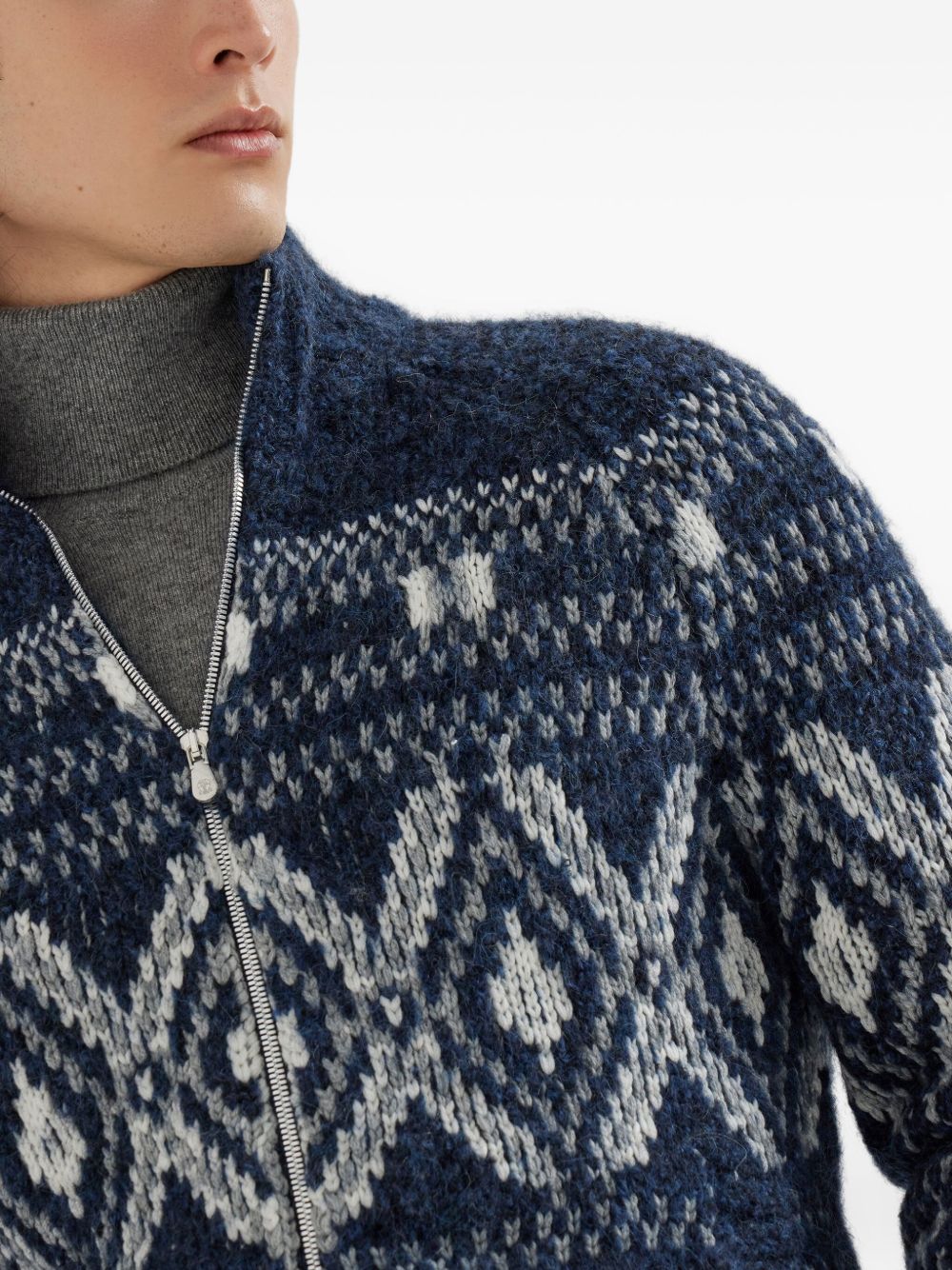 BRUNELLO CUCINELLI Men's Wool Zipped High Neck Textured Cardigan