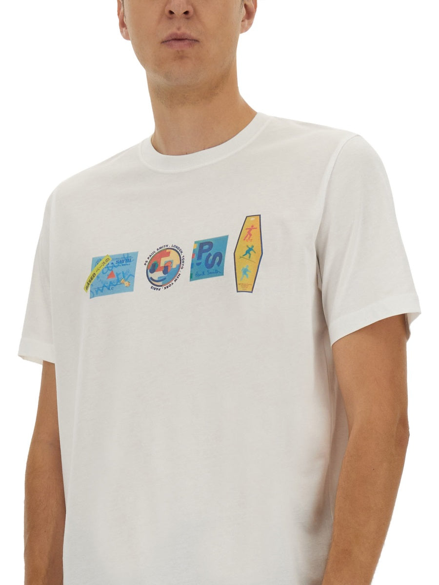 PS PAUL SMITH Stickers Print Cotton T-Shirt