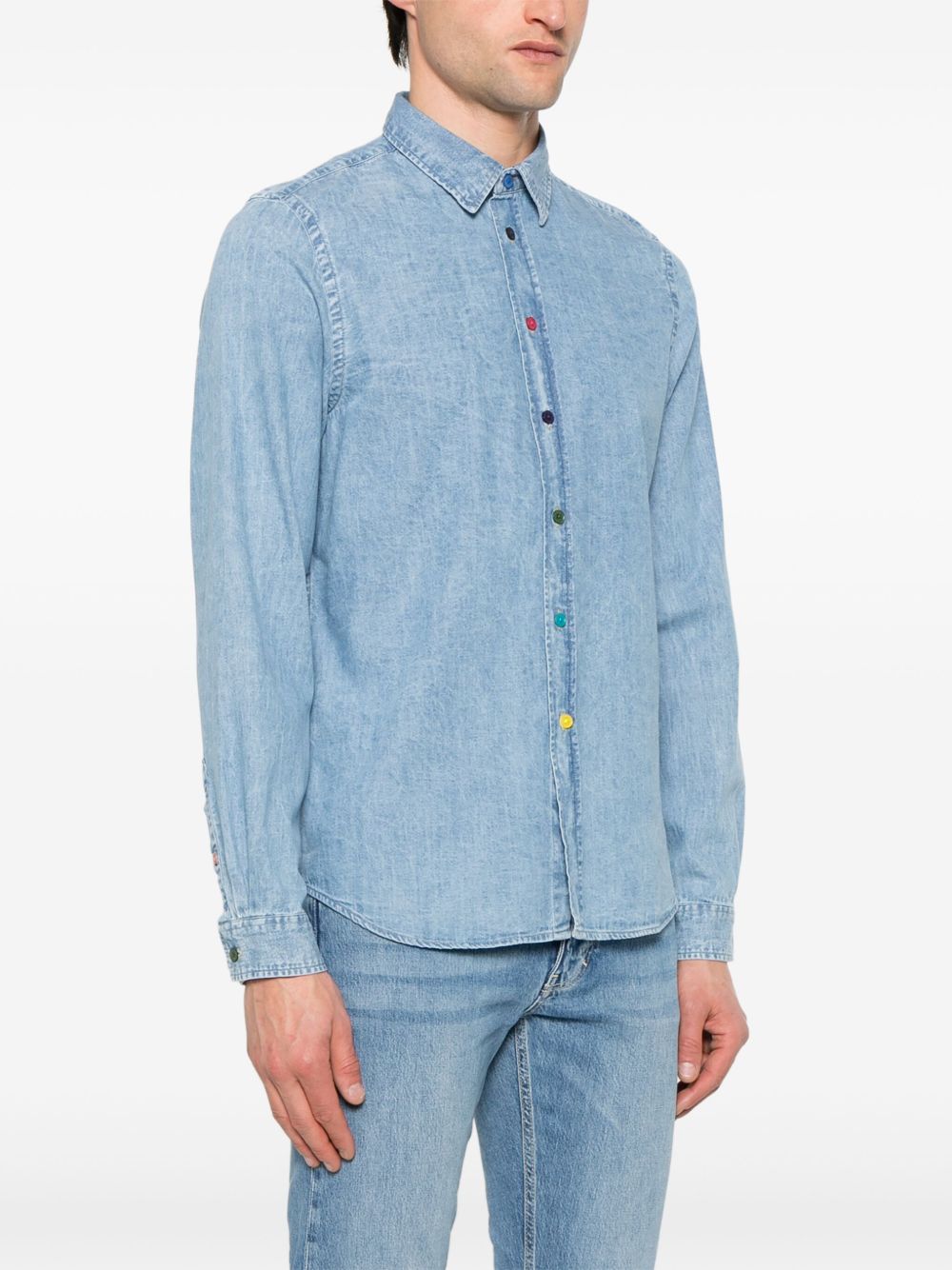 PS PAUL SMITH 100% Cotton Long Sleeve Shirt with Curved Hem for Men