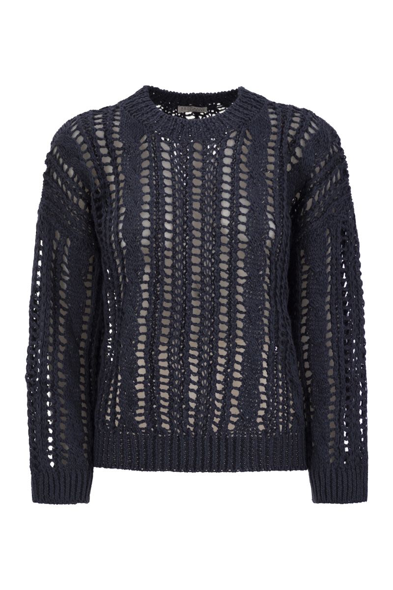 BRUNELLO CUCINELLI Cable & Mesh Knit Jute and Cotton T-Shirt