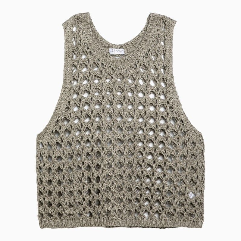 BRUNELLO CUCINELLI Perforated Cotton-Blend Sleeveless Tank Top