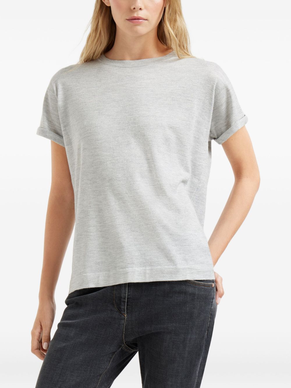 BRUNELLO CUCINELLI Cashmere and Silk Blend T-Shirt with Turn-Up Cuffs