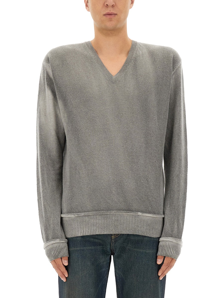 OUR LEGACY Men's V-Neck Wool Sweater with Dropped Shoulders