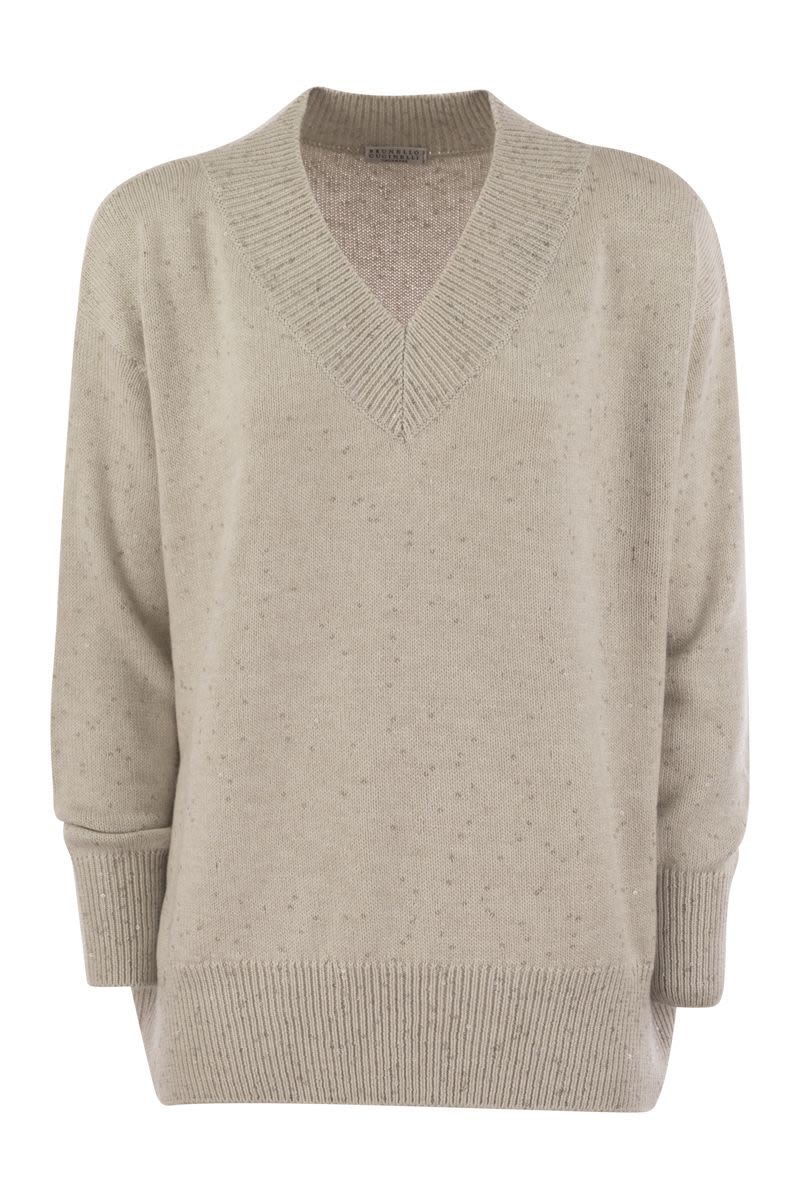 BRUNELLO CUCINELLI Cashmere and Silk Sweater with Micro Sequins