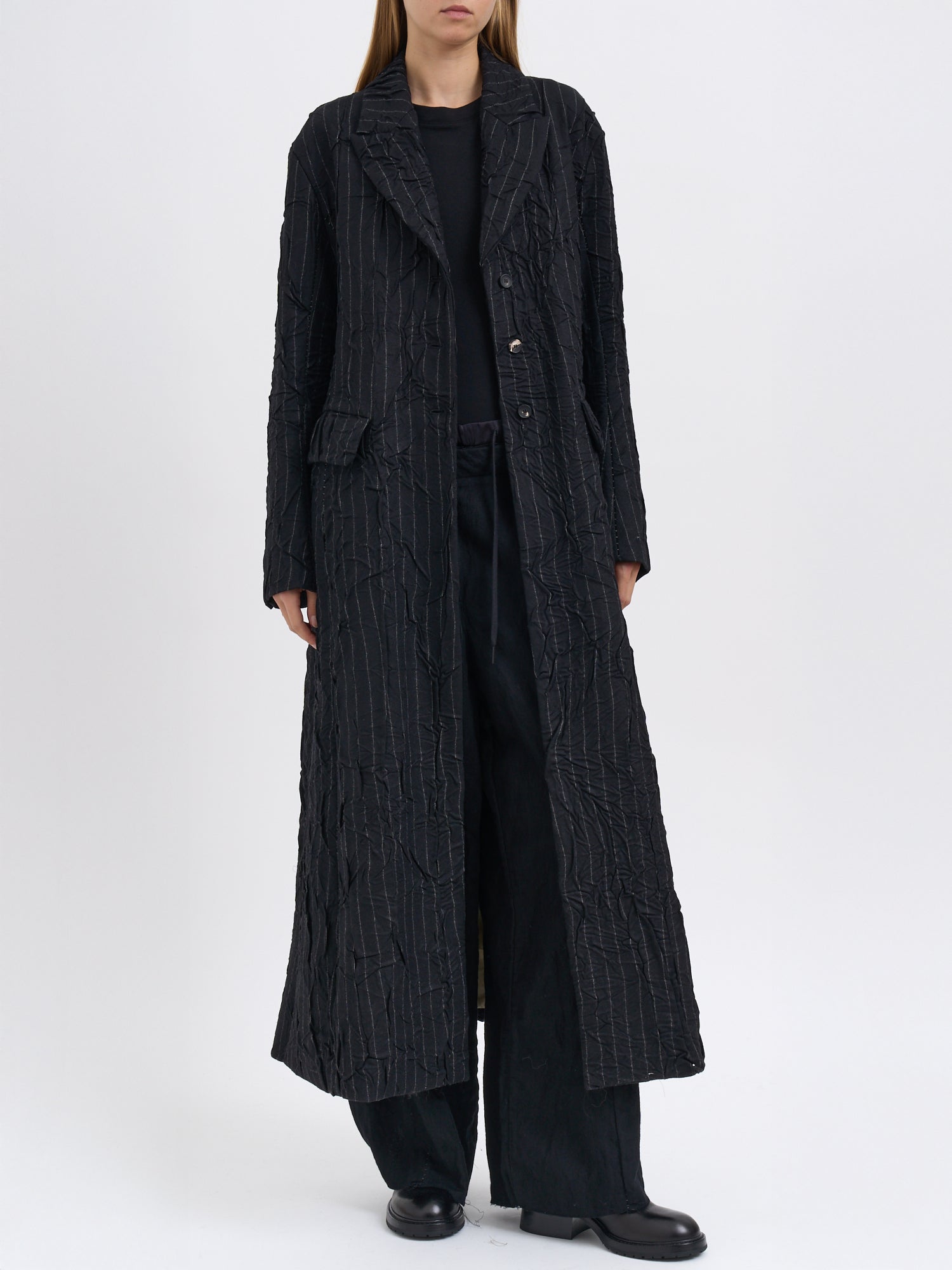 MASNADA Wrinkled Effect Striped Jacket - Size S