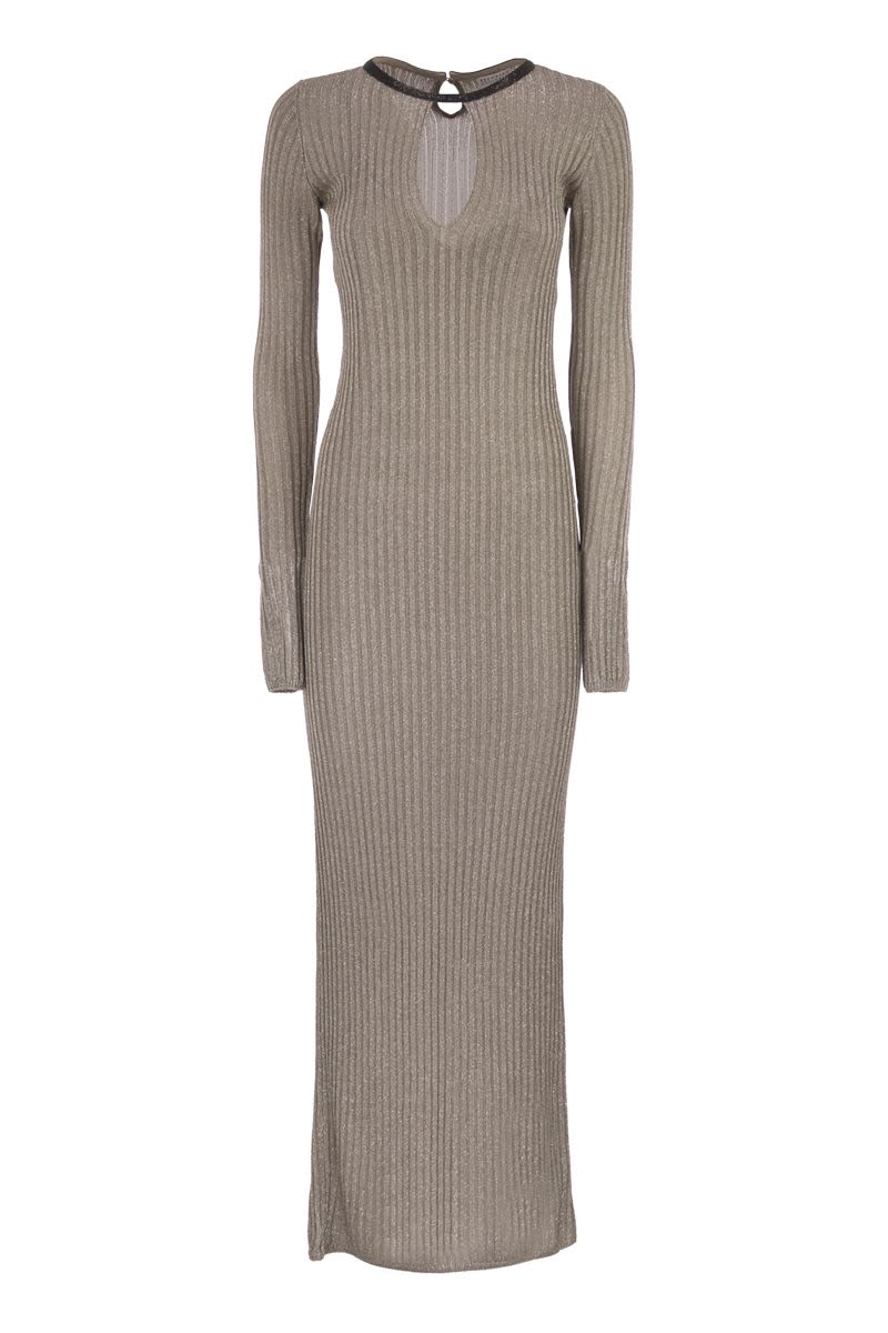BRUNELLO CUCINELLI Sparkling Ribbed Knit Dress with Precious Collar