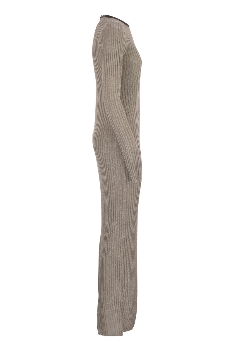 BRUNELLO CUCINELLI Sparkling Ribbed Knit Dress with Precious Collar