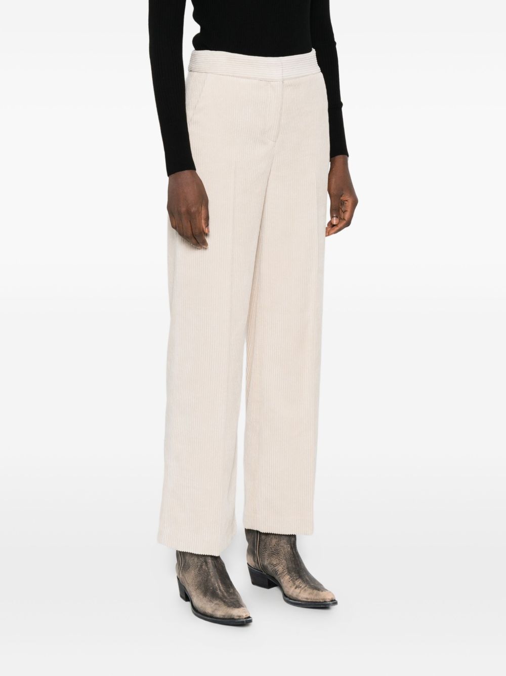 VIA MASINI 80 Velvet Trousers for Women - Ribbed Texture, Concealed Fastening, Side-Pockets