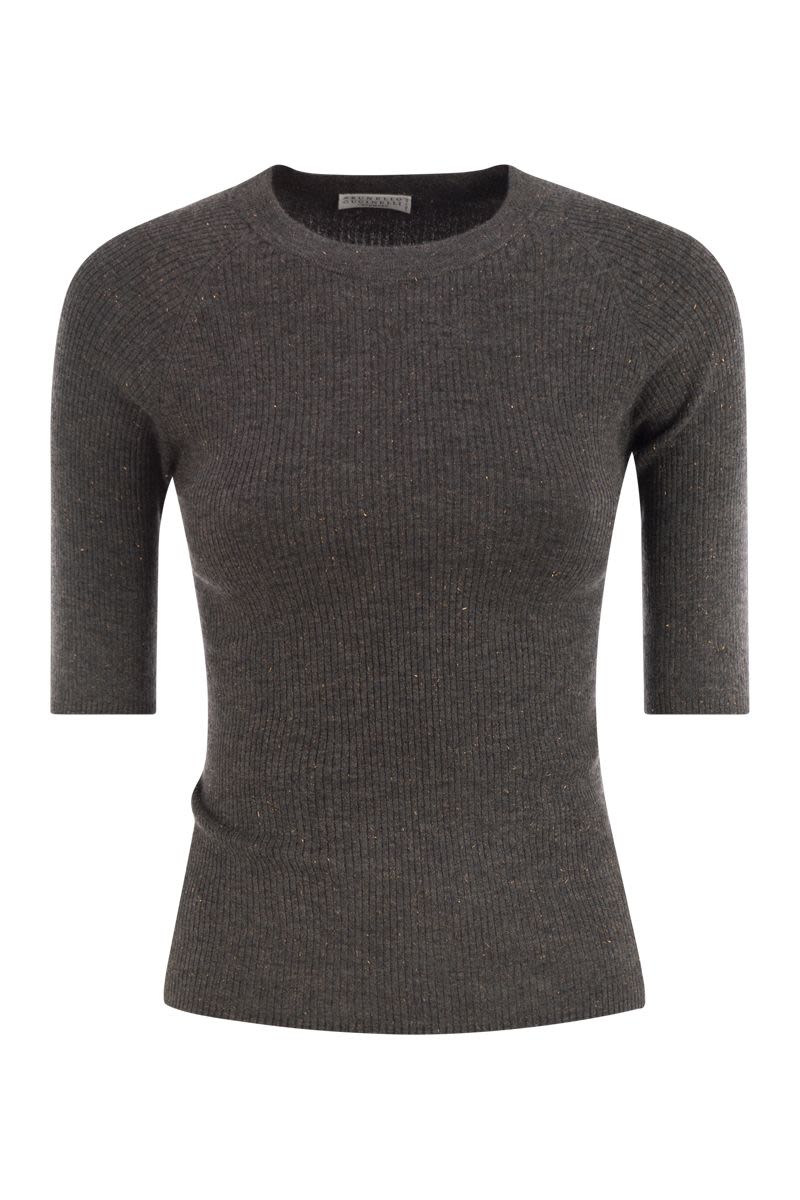 BRUNELLO CUCINELLI Sparkling Ribbed Cashmere Sweater - Half Sleeve