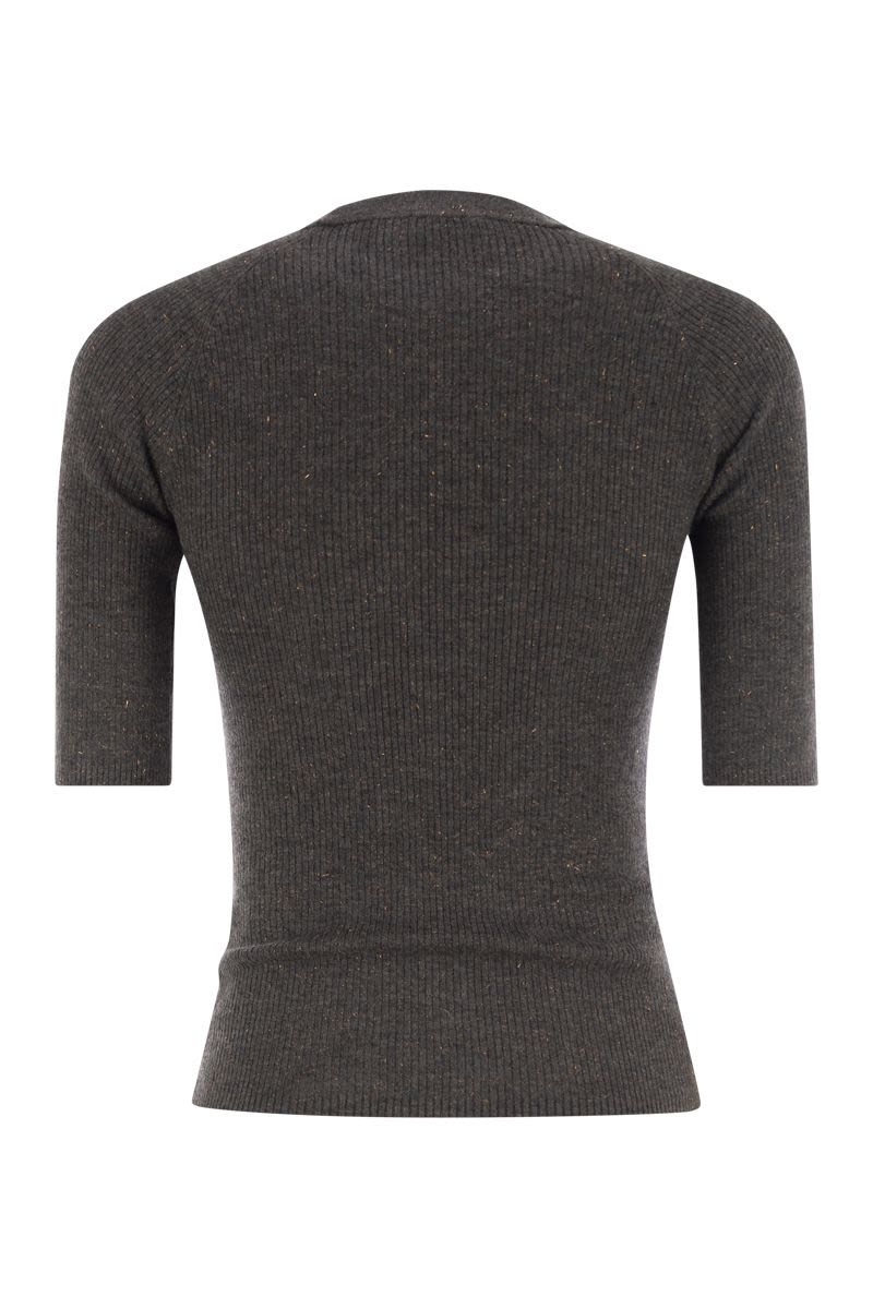 BRUNELLO CUCINELLI Sparkling Ribbed Cashmere Sweater - Half Sleeve