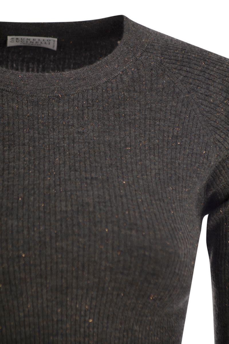 BRUNELLO CUCINELLI Sparkling Ribbed Cashmere Sweater - Half Sleeve
