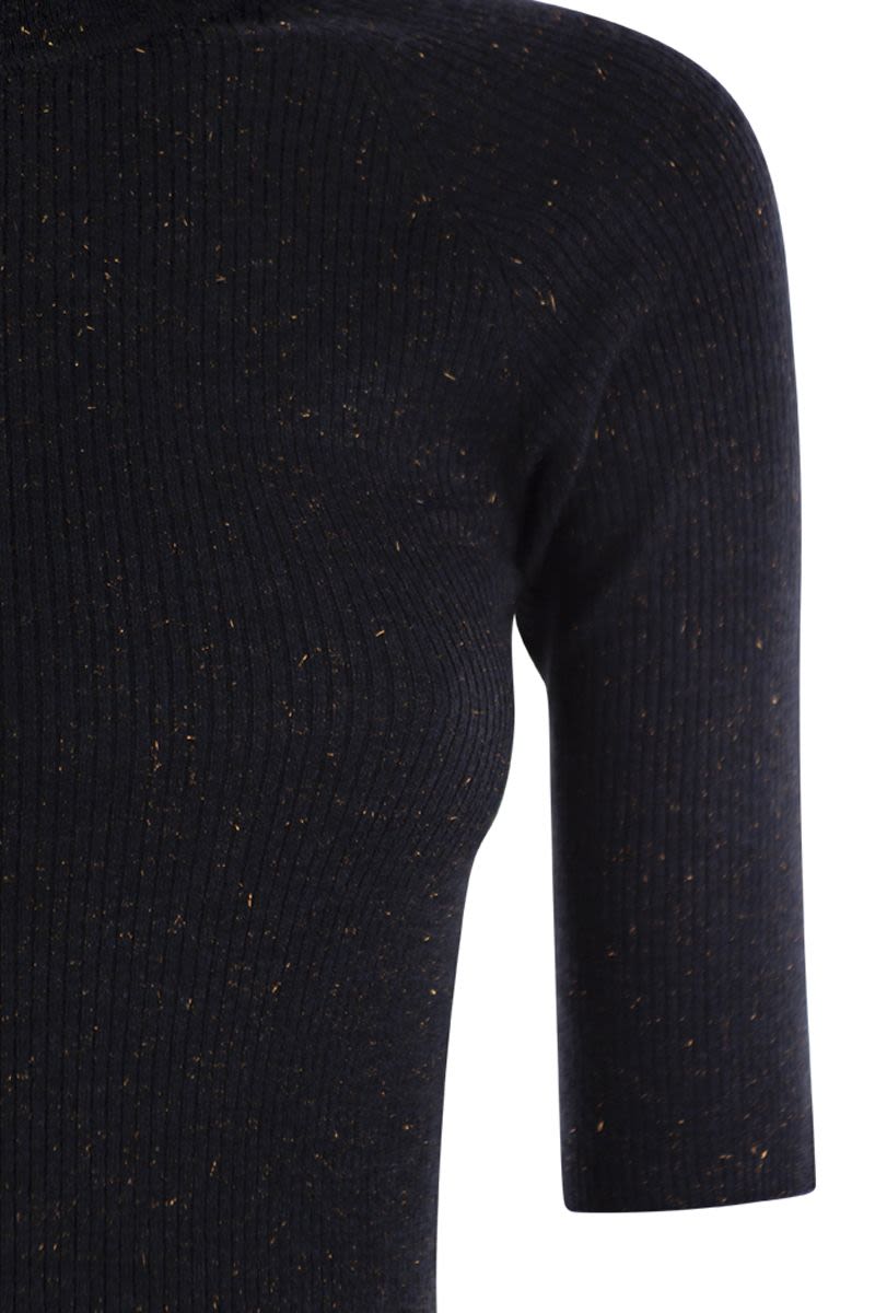 BRUNELLO CUCINELLI Sparkling Ribbed Cashmere Sweater - Half Sleeve