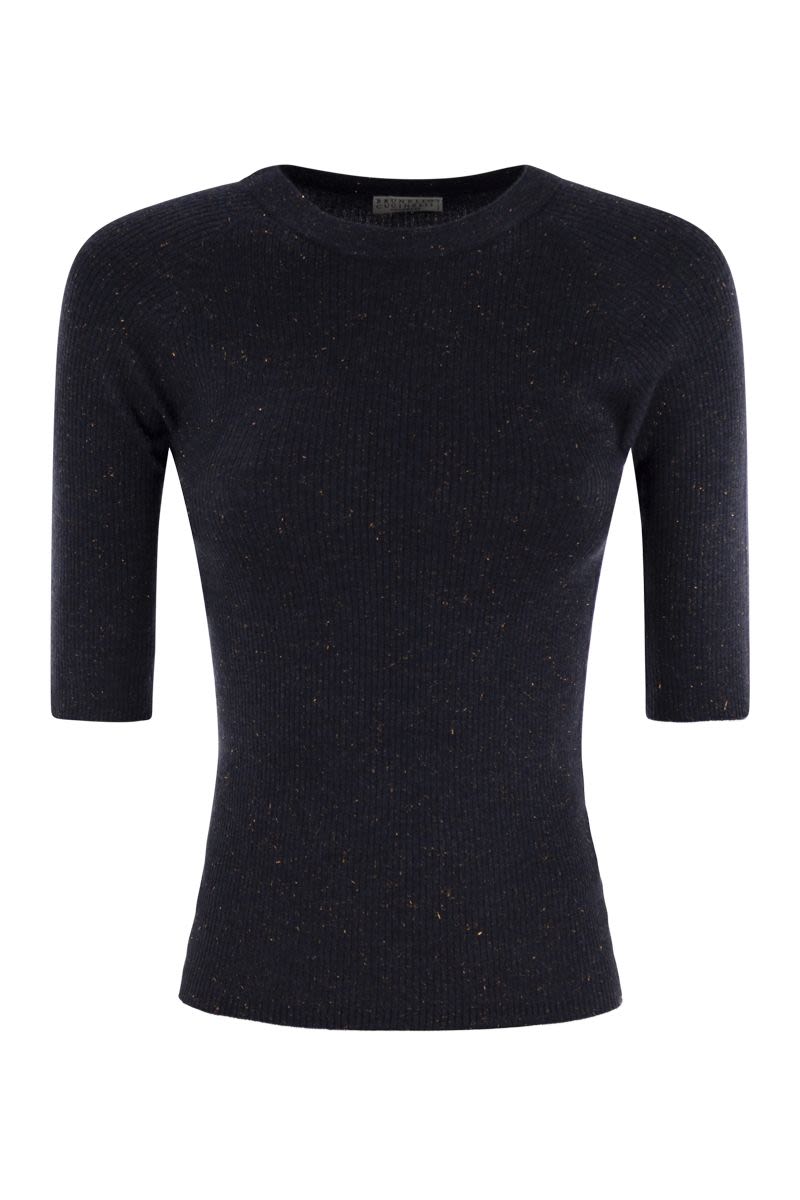 BRUNELLO CUCINELLI Sparkling Ribbed Cashmere Sweater - Half Sleeve