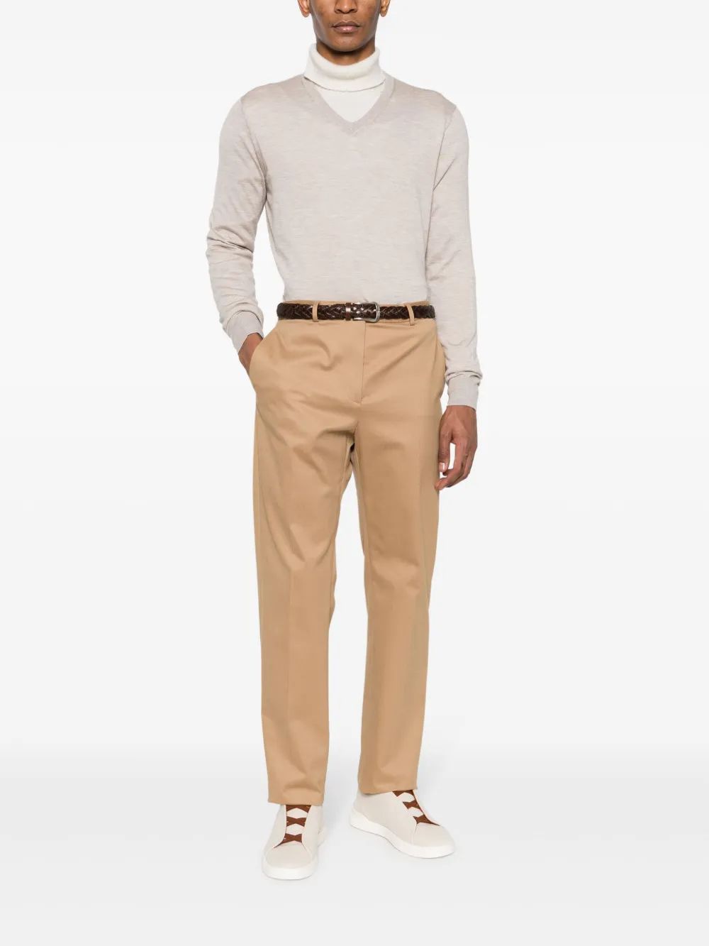 COLOMBO V Neck Cashmere Silk Blend Sweater for Men