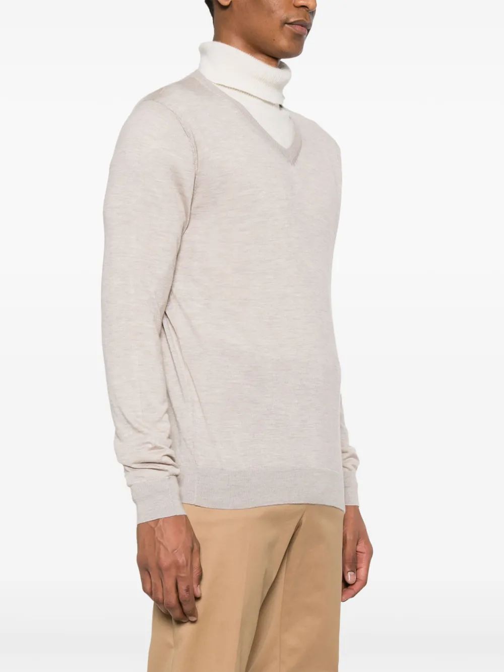 COLOMBO V Neck Cashmere Silk Blend Sweater for Men