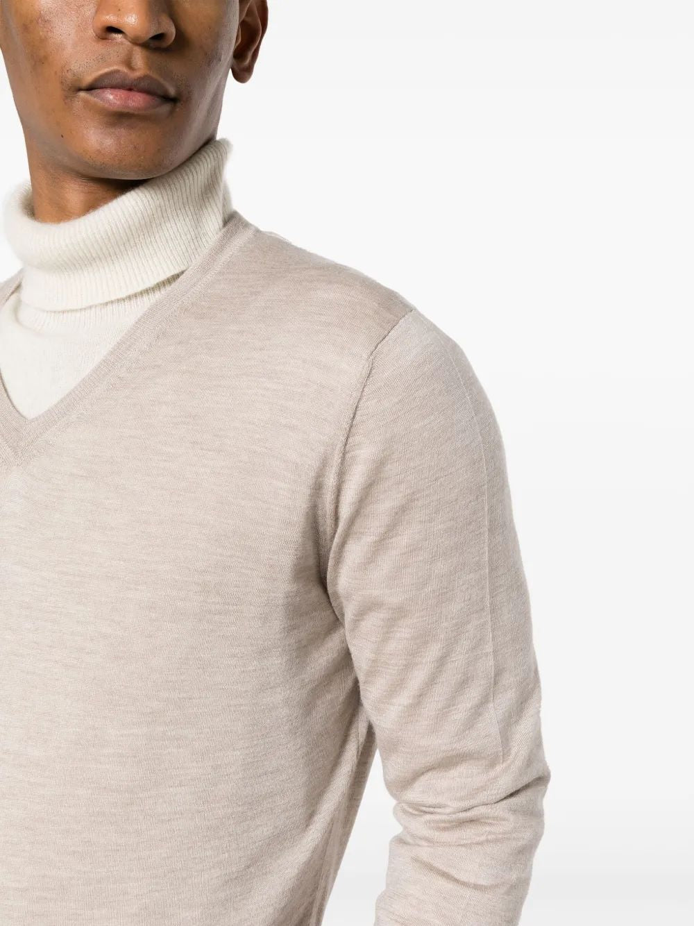 COLOMBO V Neck Cashmere Silk Blend Sweater for Men