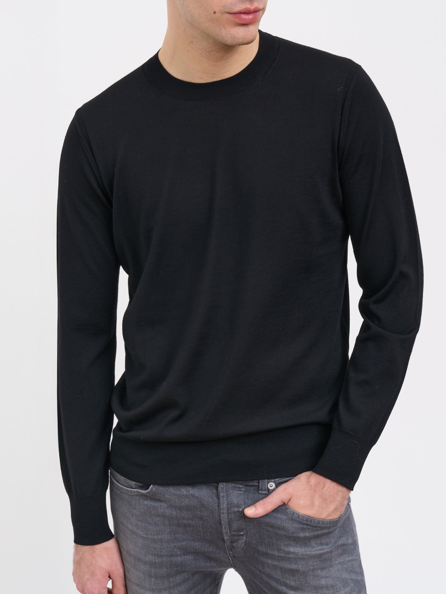 PAOLO PECORA Men's Crew Neck Wool Sweater - Size Medium