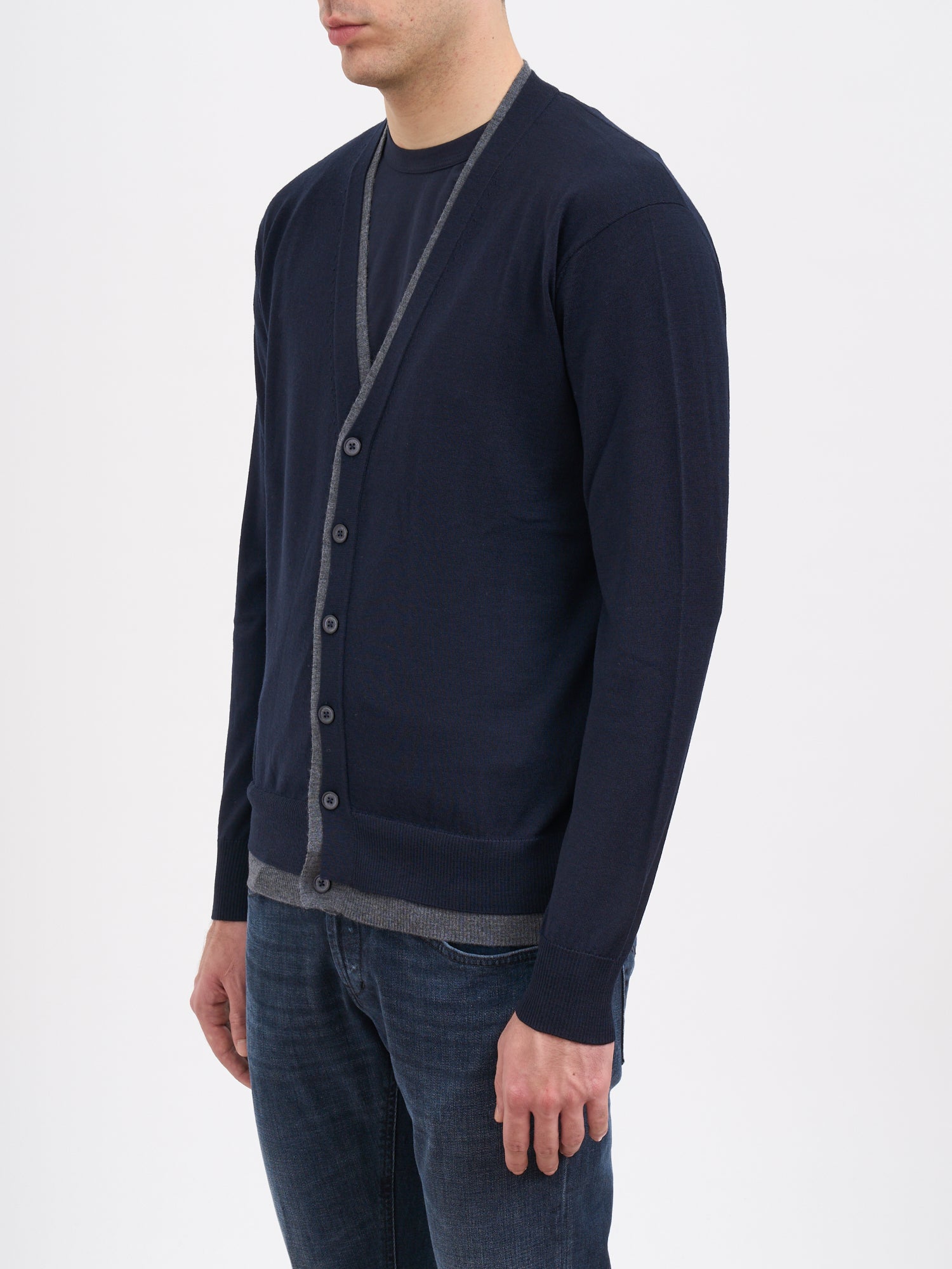 PAOLO PECORA Men's V-Neck Virgin Wool Cardigan - Size M