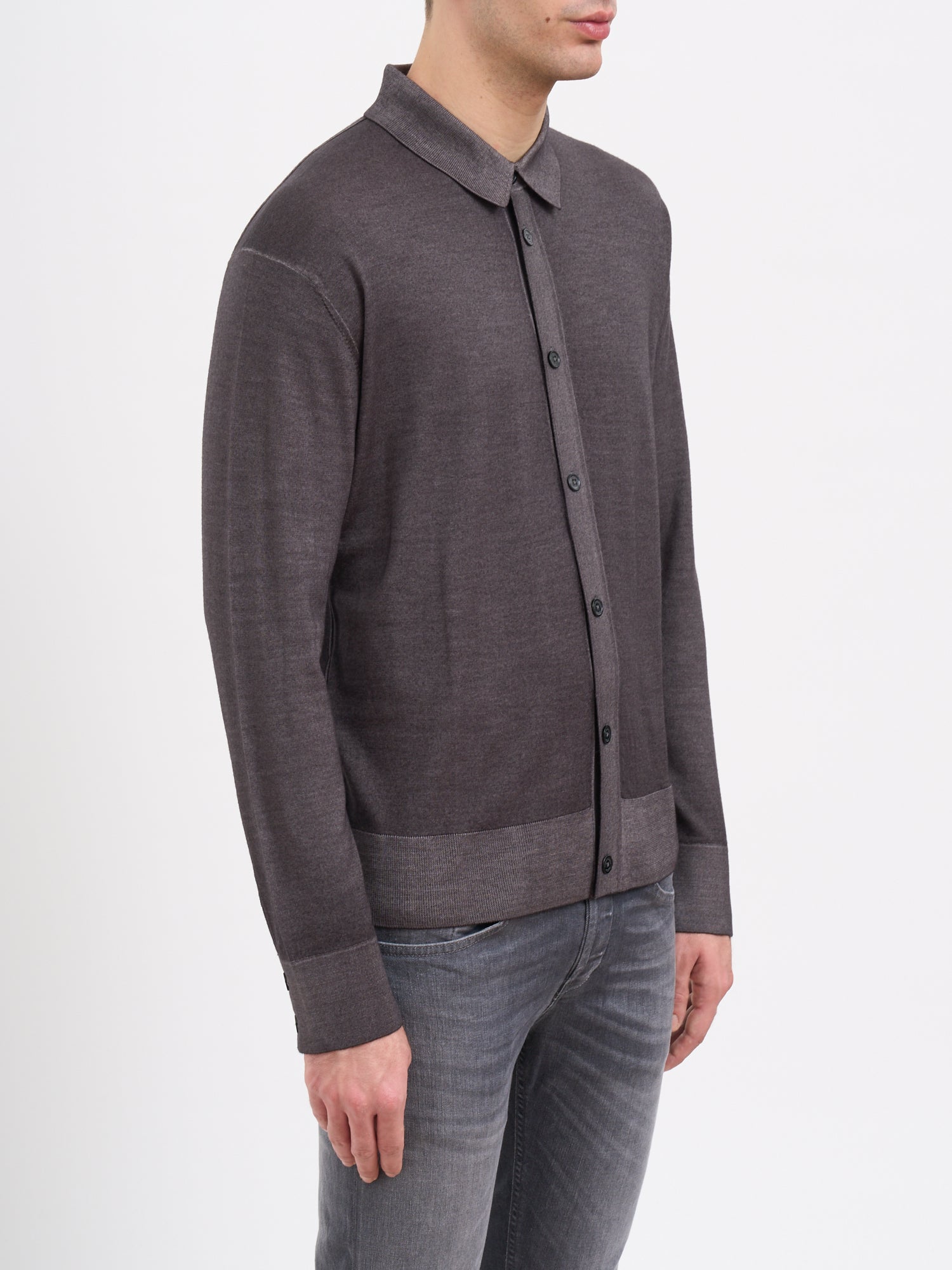 PAOLO PECORA Wool Knit Shirt with Button Closure - Size Medium