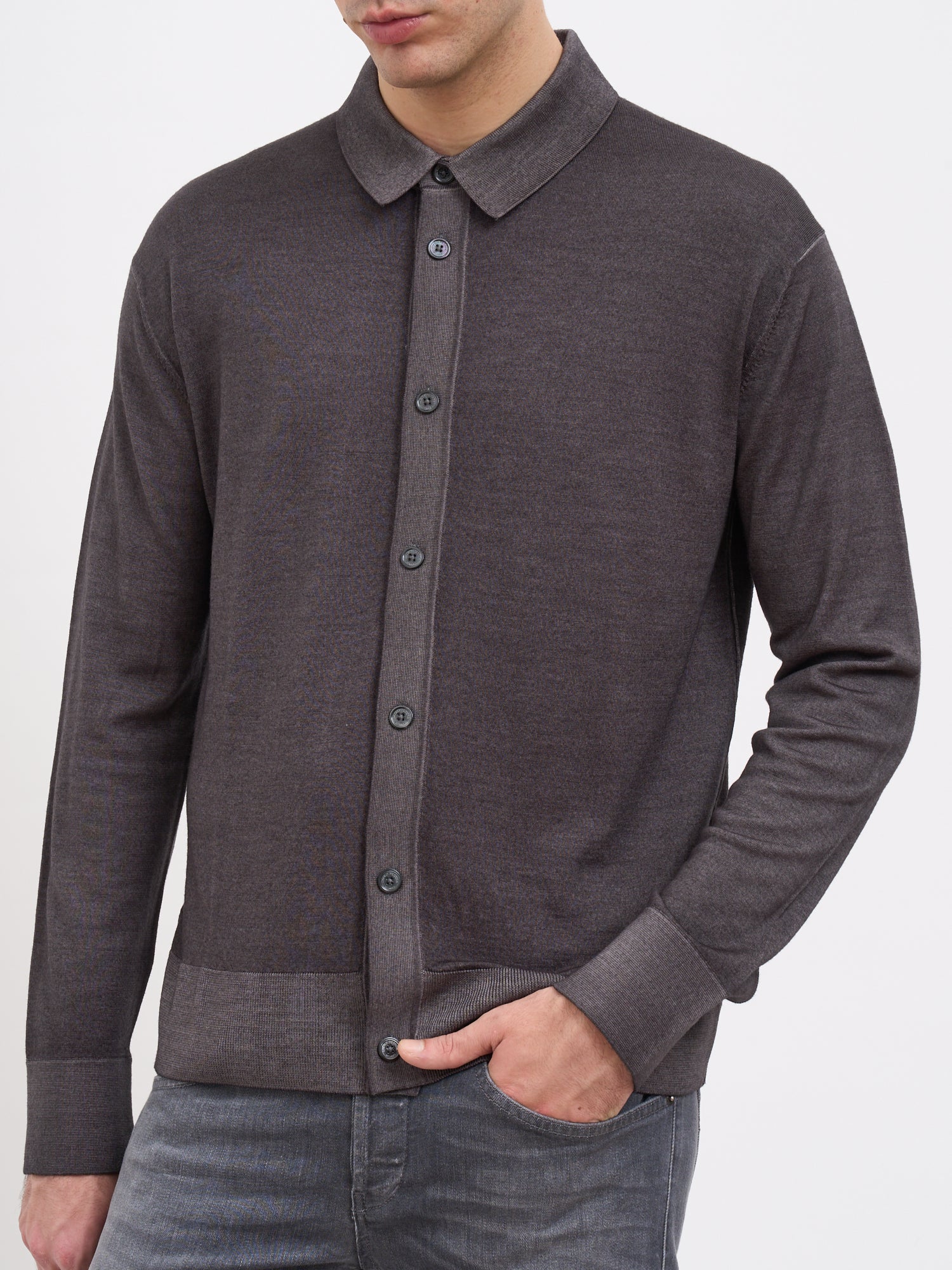 PAOLO PECORA Wool Knit Shirt with Button Closure - Size Medium