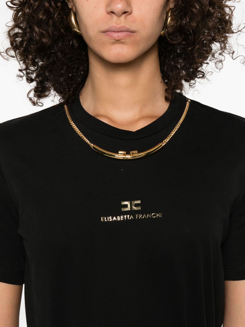 ELISABETTA FRANCHI Chain-Adorned Cotton T-Shirt